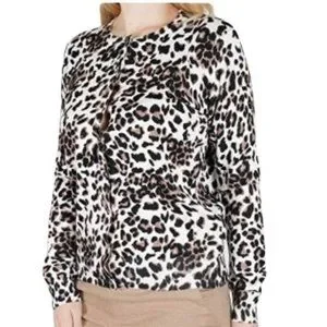 AVA Paige Sweaters Ava Paige Brown White Leopard Print